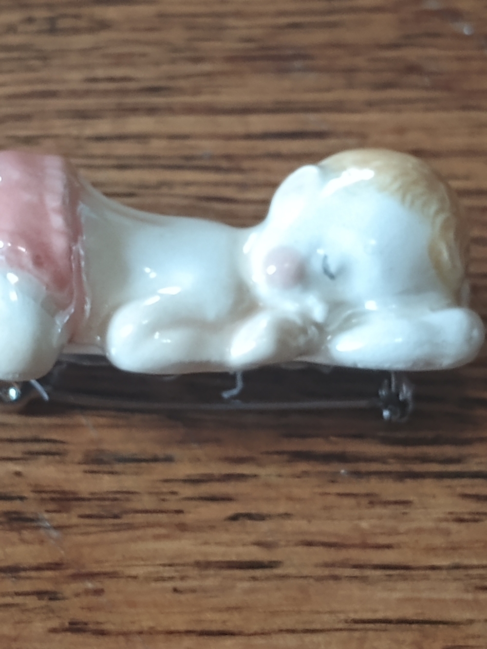 Porcelain Sleeping Baby Figurine Pet Accessory - Pink and Cream